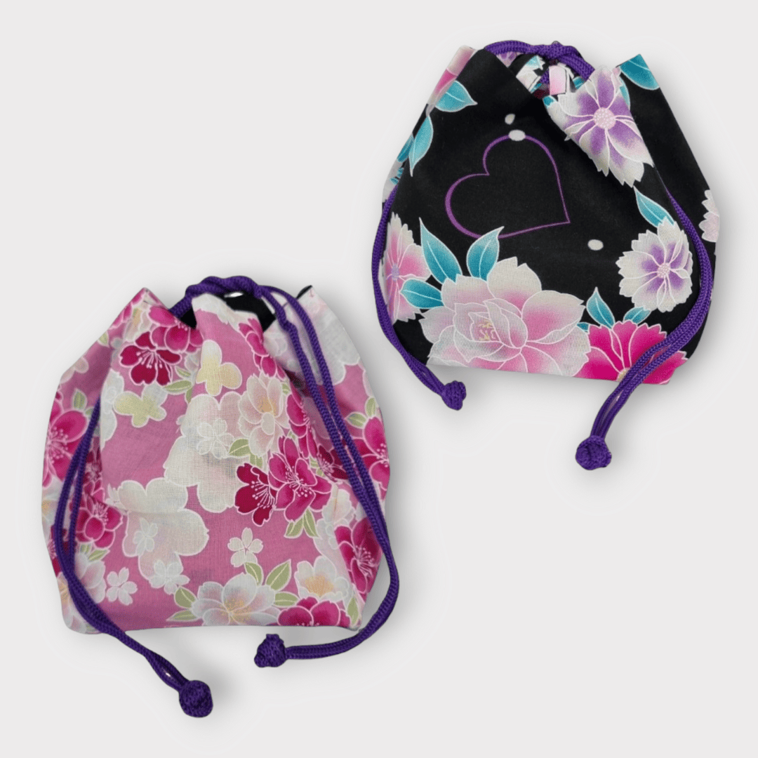 Kinchaku Beutel Wendetasche Schwarz-Pink