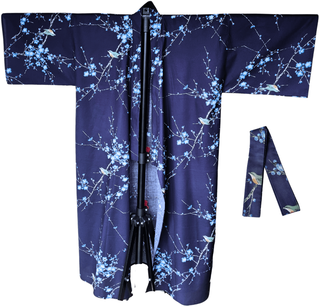 Plus Size Yukata Pflaumenblüte blau inkl. Obi #farbe_Blau