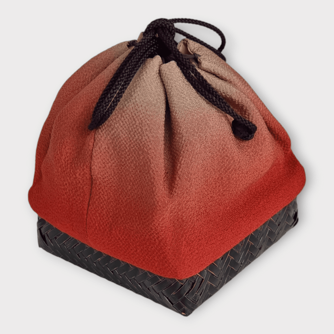 Vintage Kinchaku Takekago Bambus Korbtasche Rot