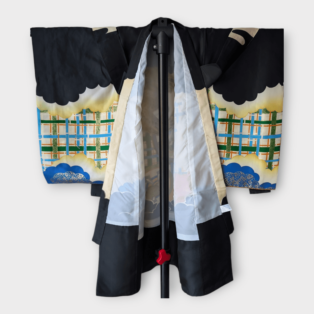 Vintage Furisode Kimono Kinder Drache und Falke Gr. 116 / 122