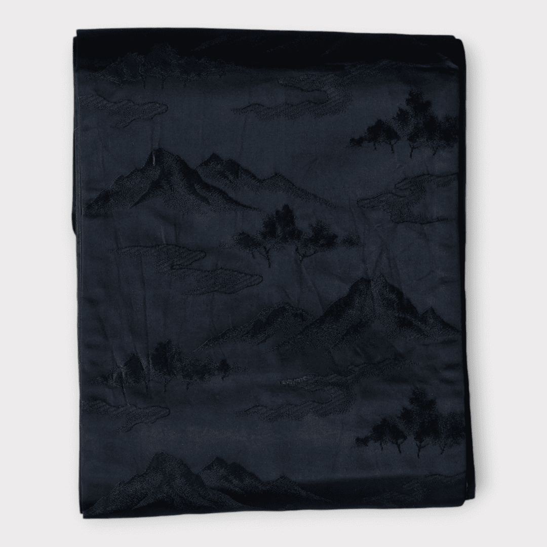 Vintage Matsuba shitate Nagoya Obi Schwarz Bergmuster