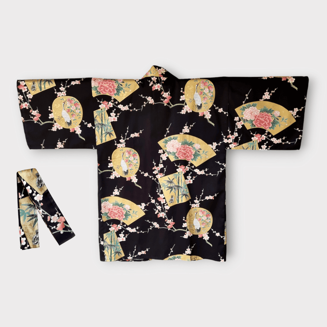 Haori / Hanten Damen Kranich Ume Schwarz #farbe_Schwarz