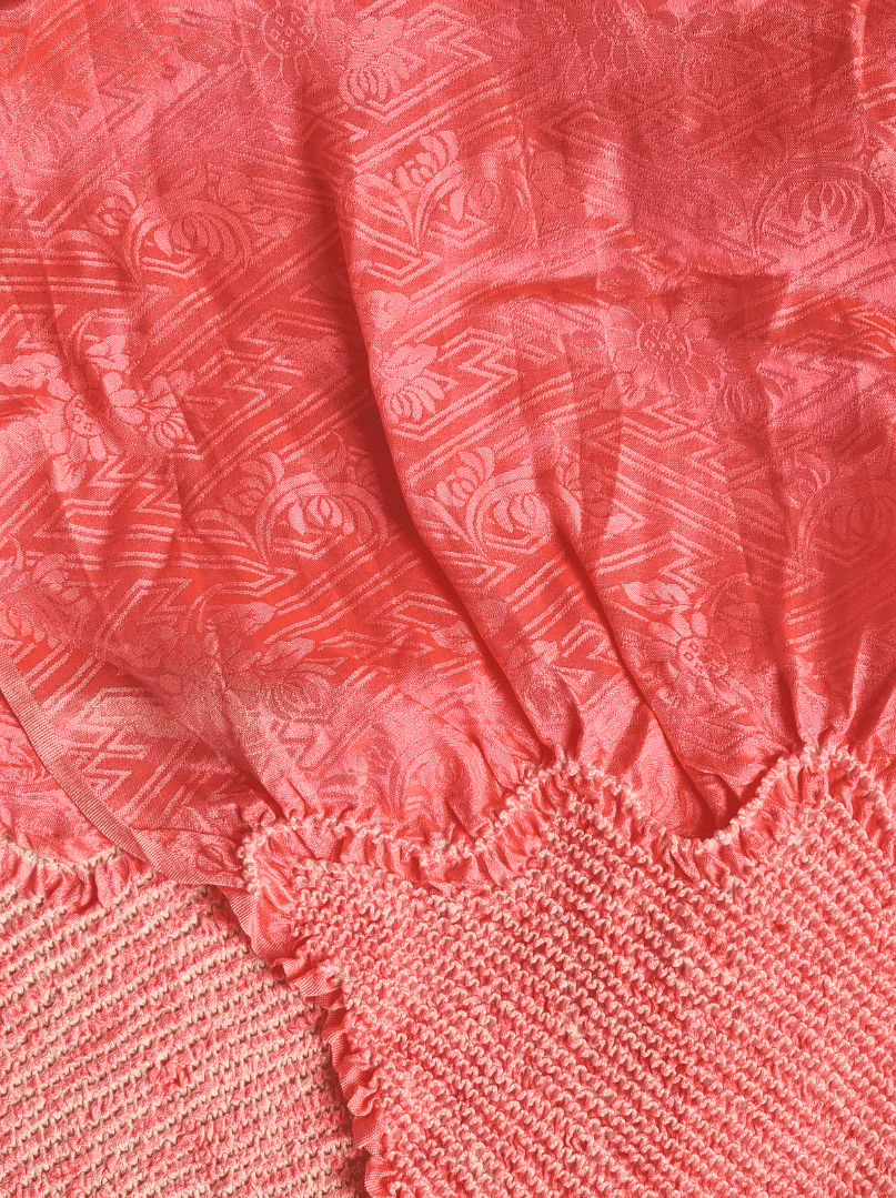 Vintage Obiage Shibori Seide Neon-Lachsrosa