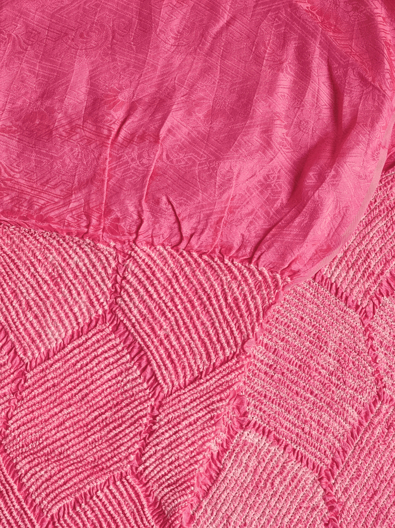 Vintage Obiage Rosa Shibori Seide Schildkrötenpanzer