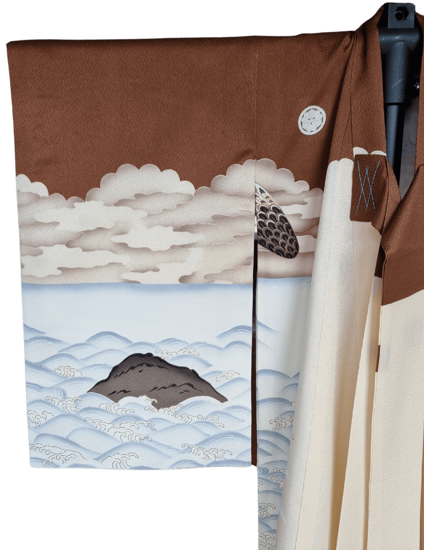Vintage Furisode Kimono Kinder Adler und Schiffe 110 und 116