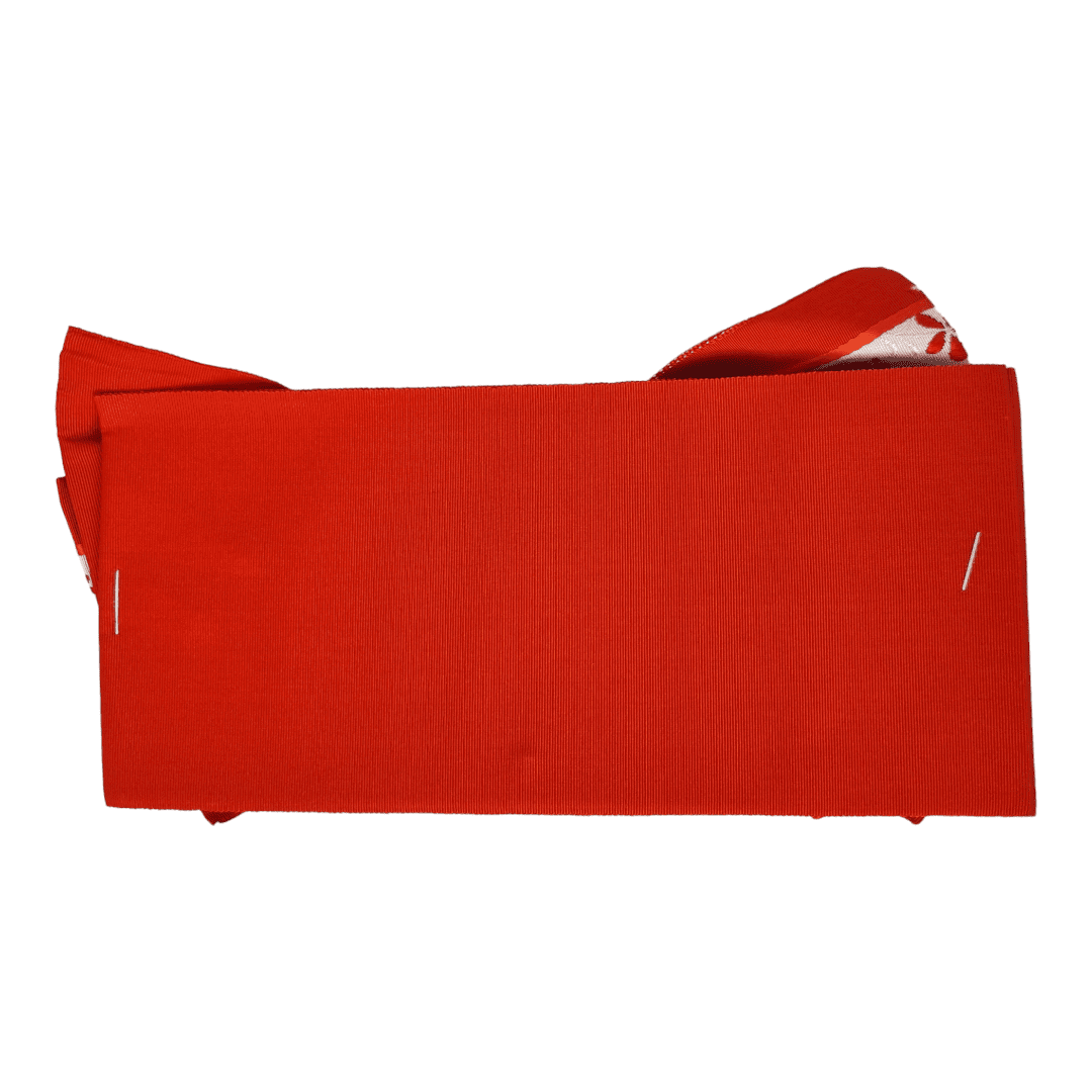 Vintage Chō musubi Obi Schleife Orange-Weiß mit Blüten