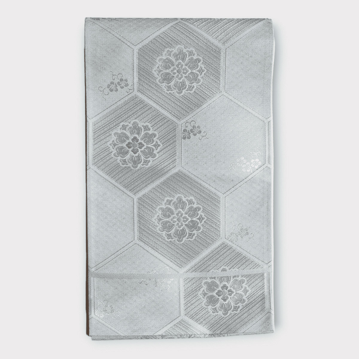 Vintage Fukuro Obi Silber Kikko mit Blumen