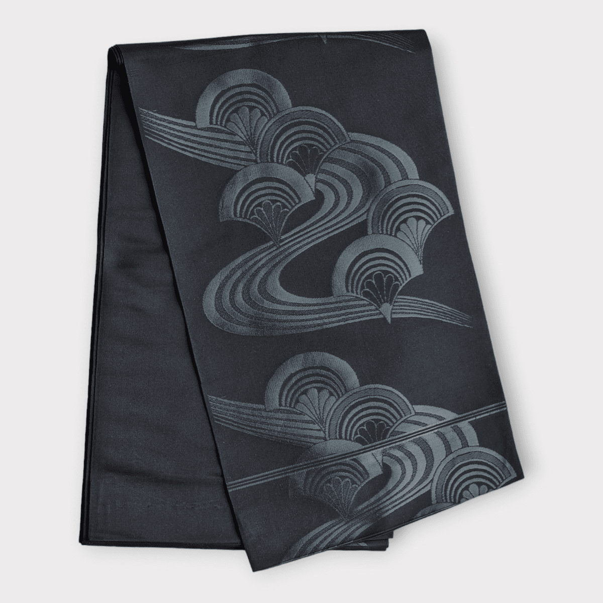 Vintage Fukuro Obi Schwarz Sensu und Kawa