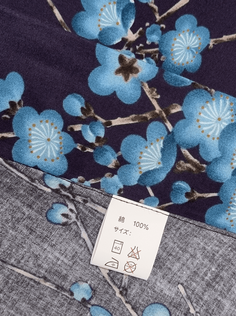 Plus Size Yukata Pflaumenblüte blau inkl. Obi #farbe_Blau