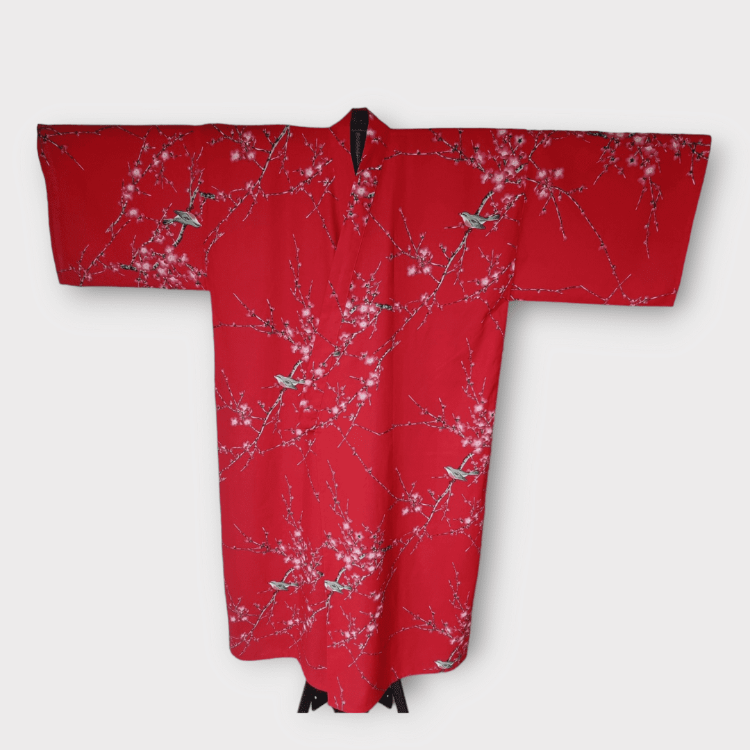 Plus Size Yukata Pflaumenblüte Rot inkl. Obi #farbe_Rot