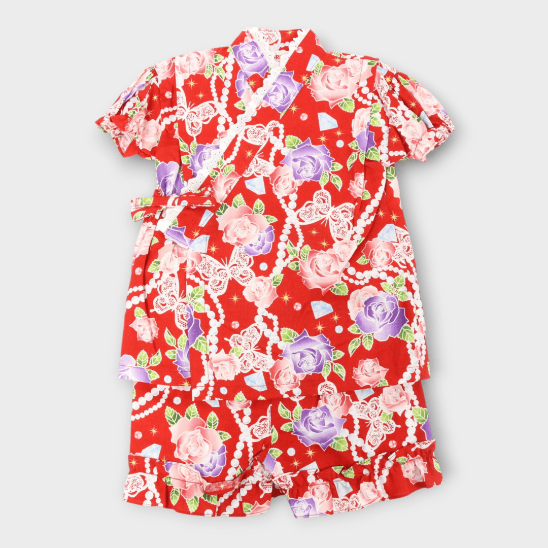 Roter Jinbei mit Rosen Gr. 80