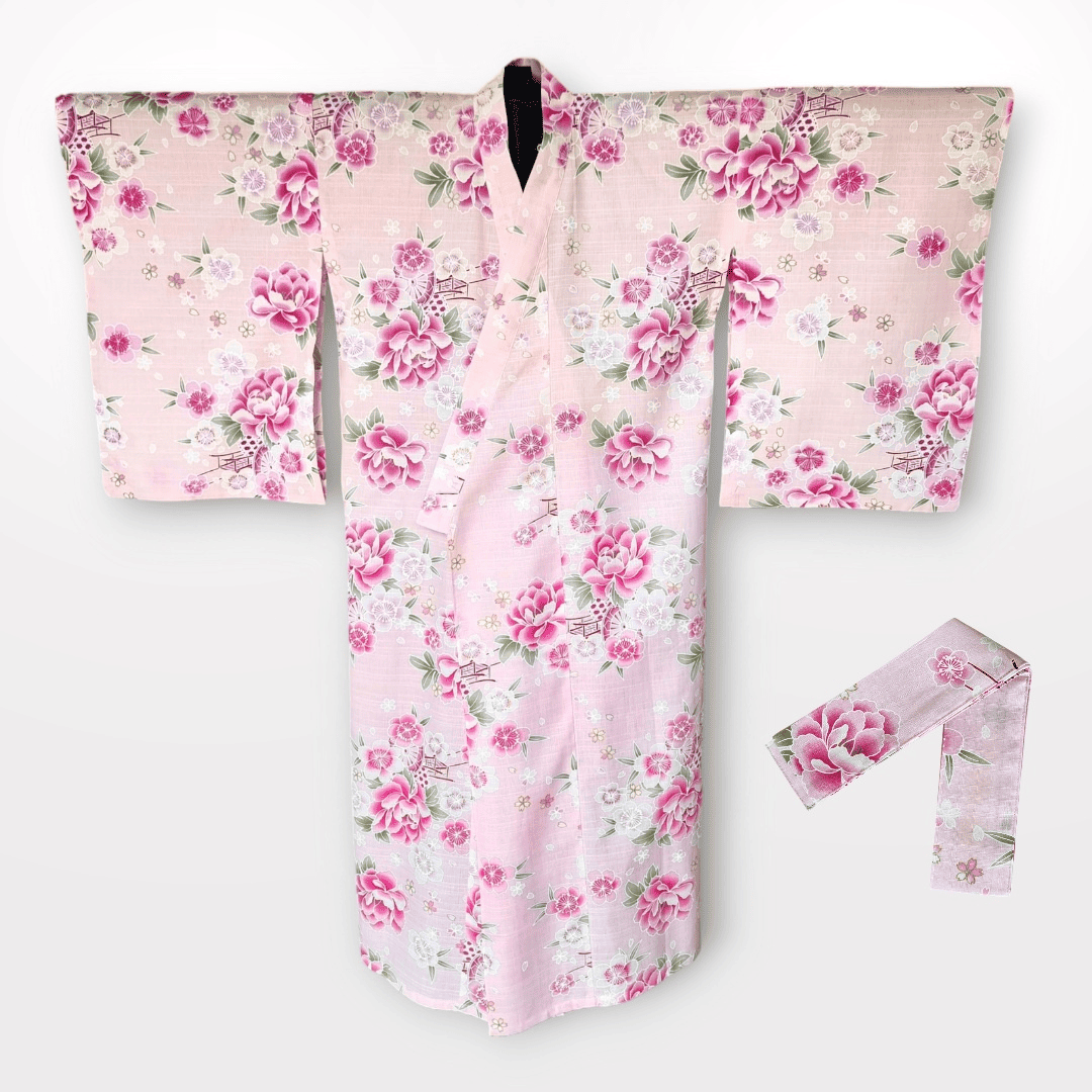Kinder Yukata Kimono rosa Blumenwagen 110-152