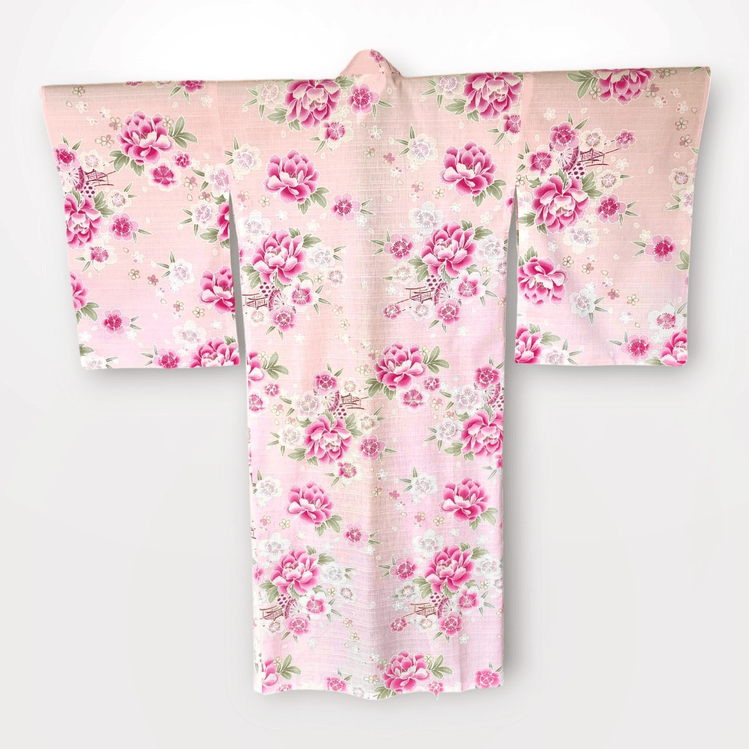 Kinder Yukata Kimono rosa Blumenwagen 110-152
