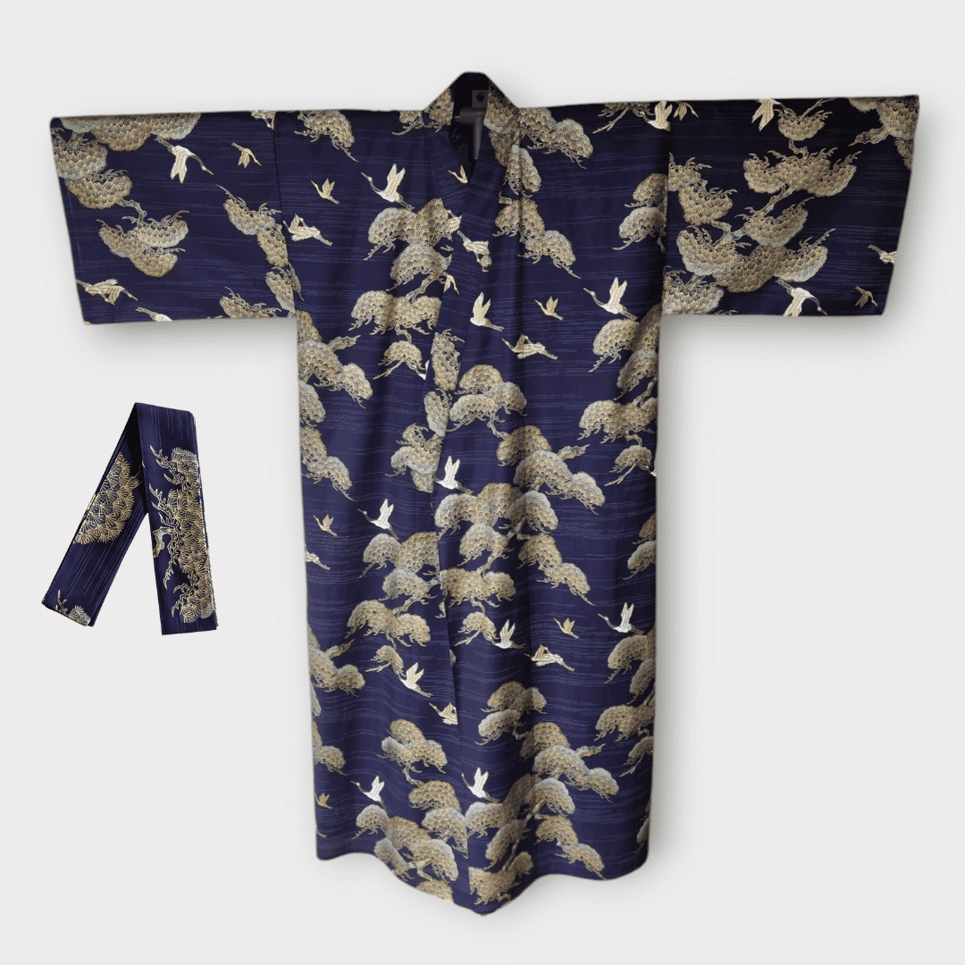Yukata Herren blau Kranich inkl. Obi