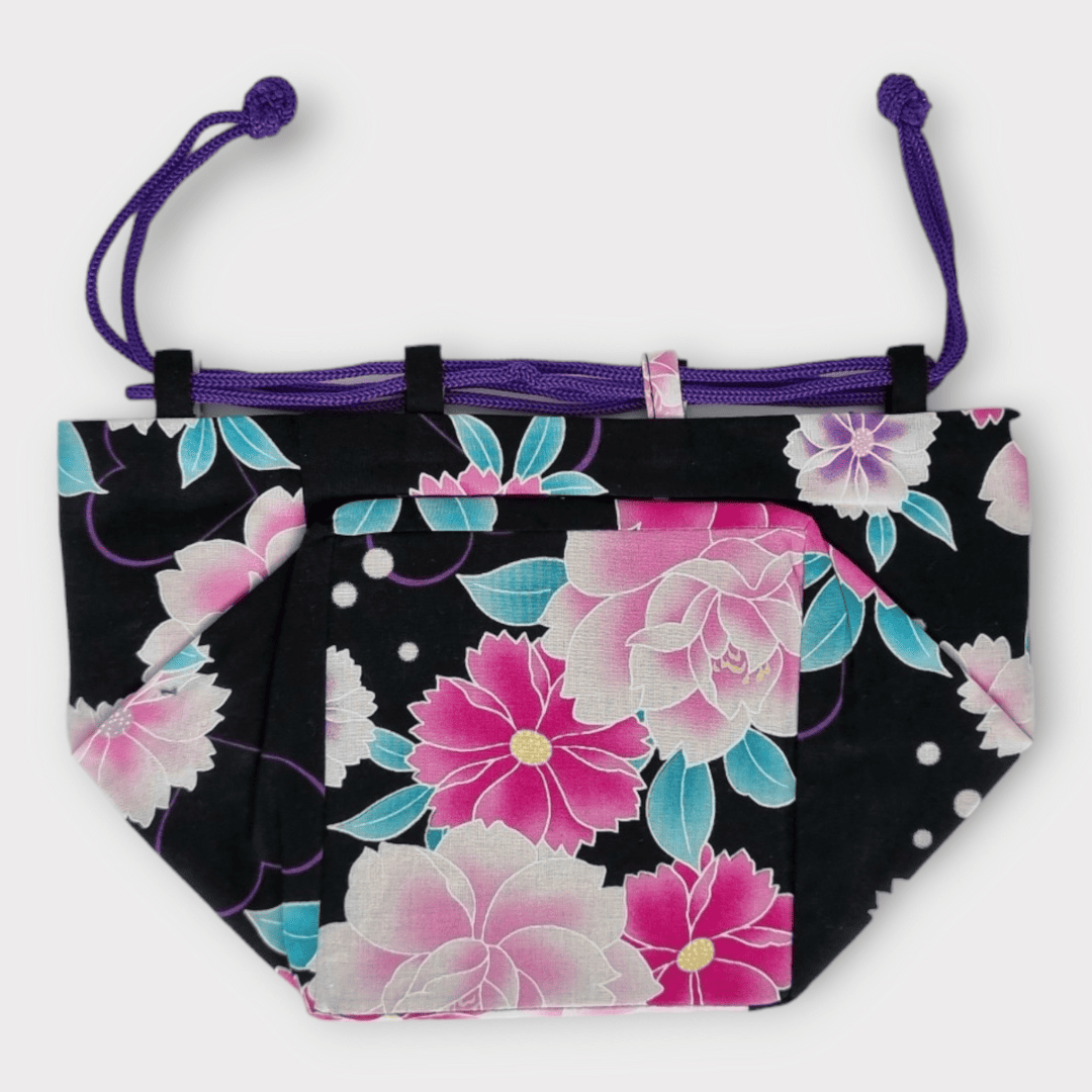 Kinchaku Beutel Wendetasche Schwarz-Pink