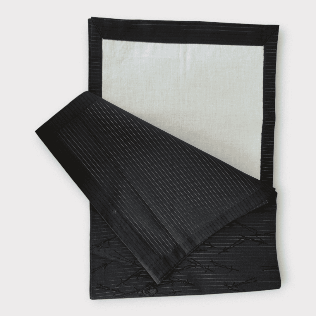 Vintage Hiraki shitate Nagoya Obi Schwarz Matsuba
