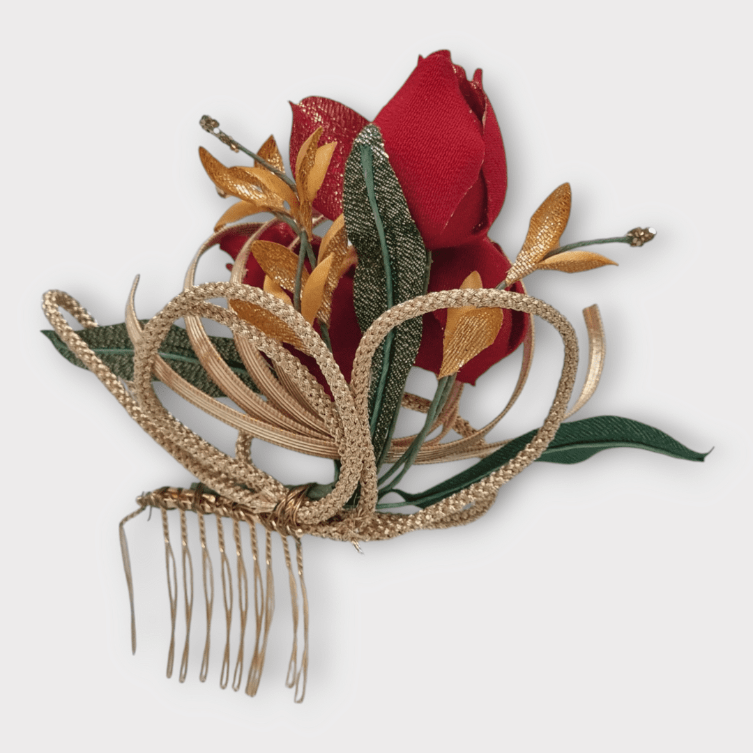 Vintage Kanzashi Set 3-teilig rote Blumen