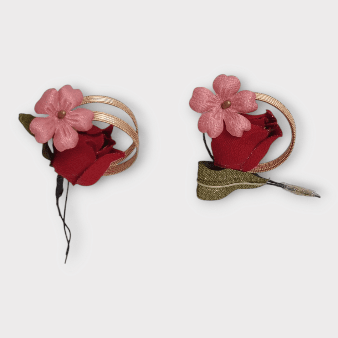 Vintage Kanzashi Set 3-teilig rote Blumen