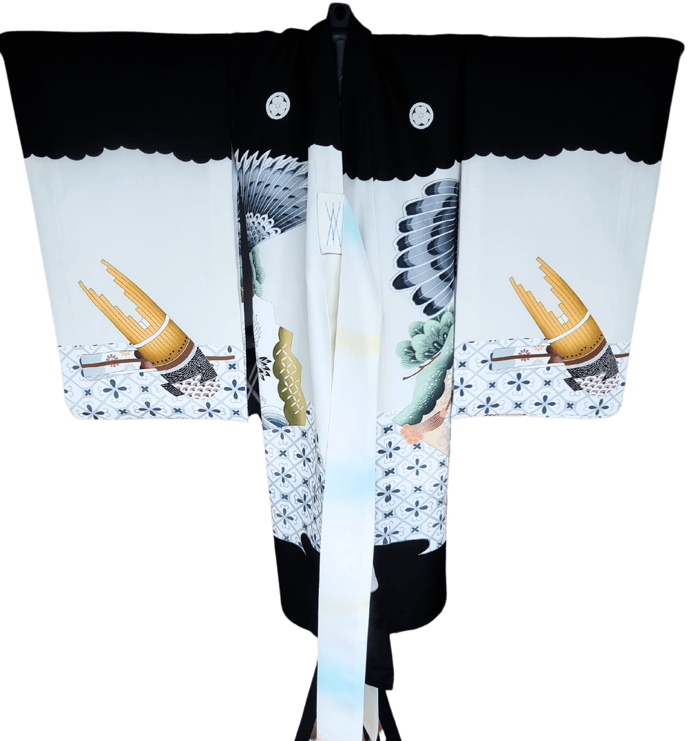 Vintage Furisode Kimono Kinder Adler und Kranich 110 und 116