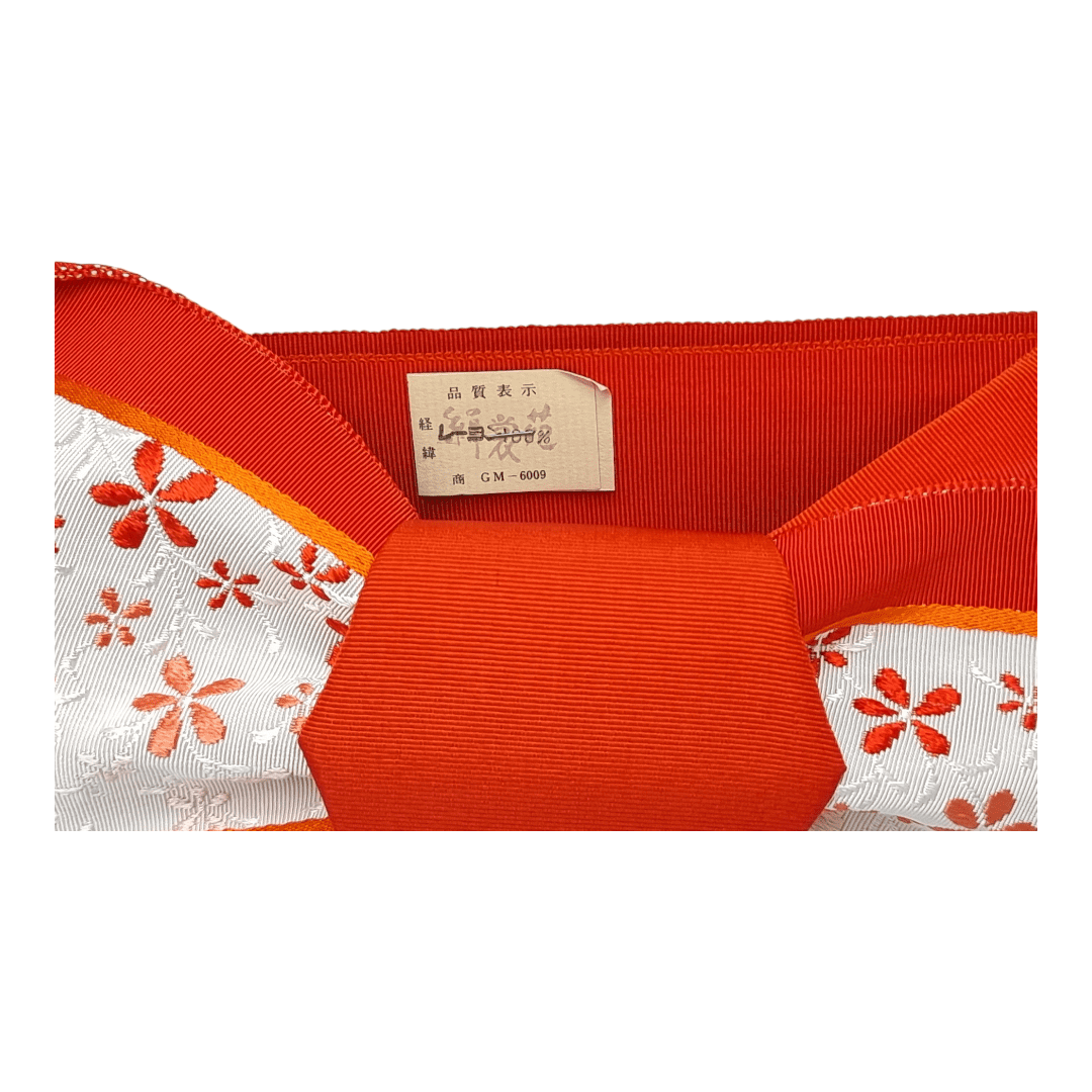 Vintage Chō musubi Obi Schleife Orange-Weiß mit Blüten