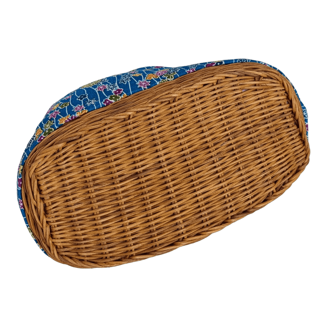 Vintage Kinchaku Takekago Bambus Korbtasche Blau