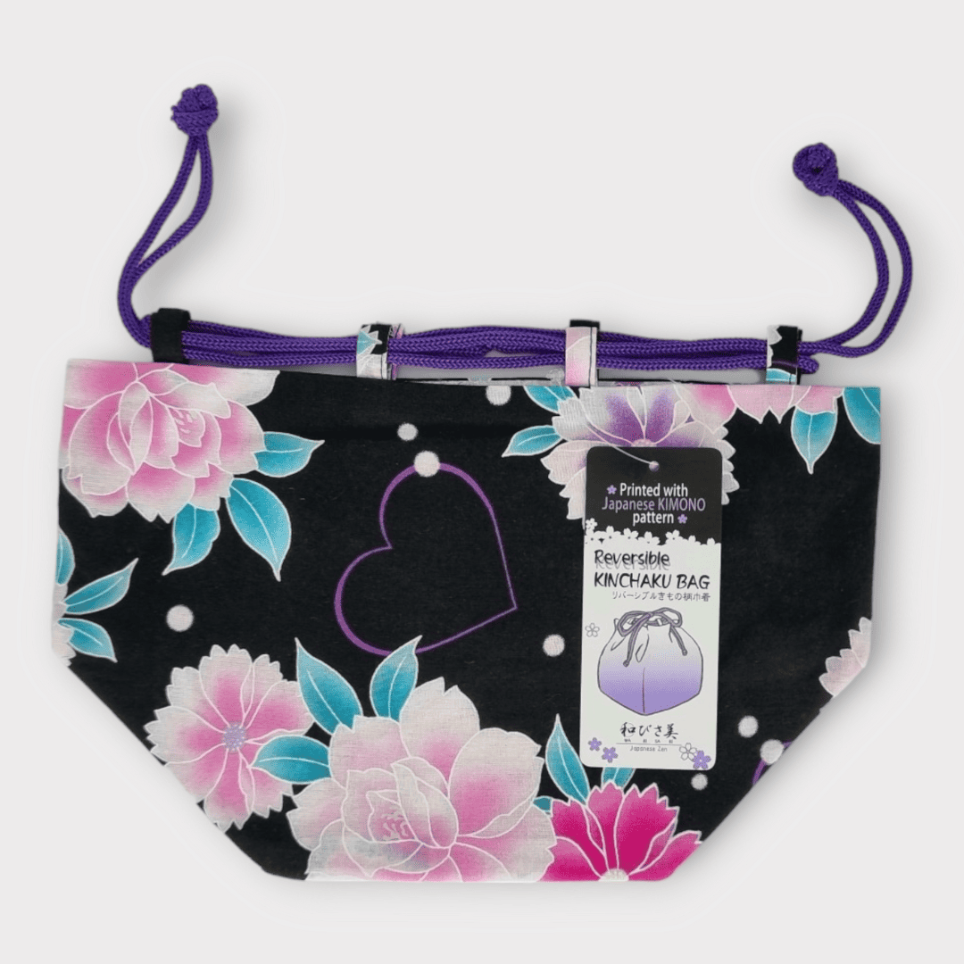 Kinchaku Beutel Wendetasche Schwarz-Pink