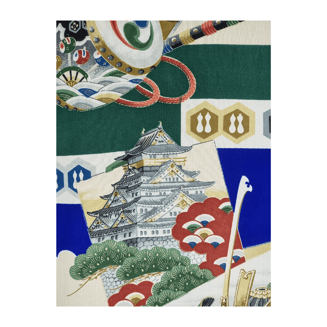 Vintage Furisode Kimono Kinder Schloss Osaka Gr. 110 / 116