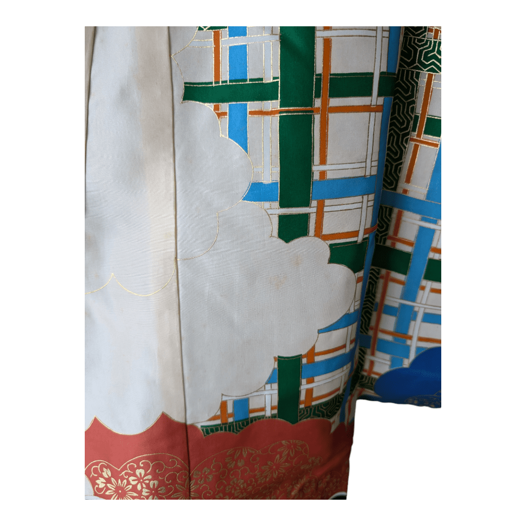 Vintage Furisode Kimono Kinder Drache und Falke Gr. 116 / 122