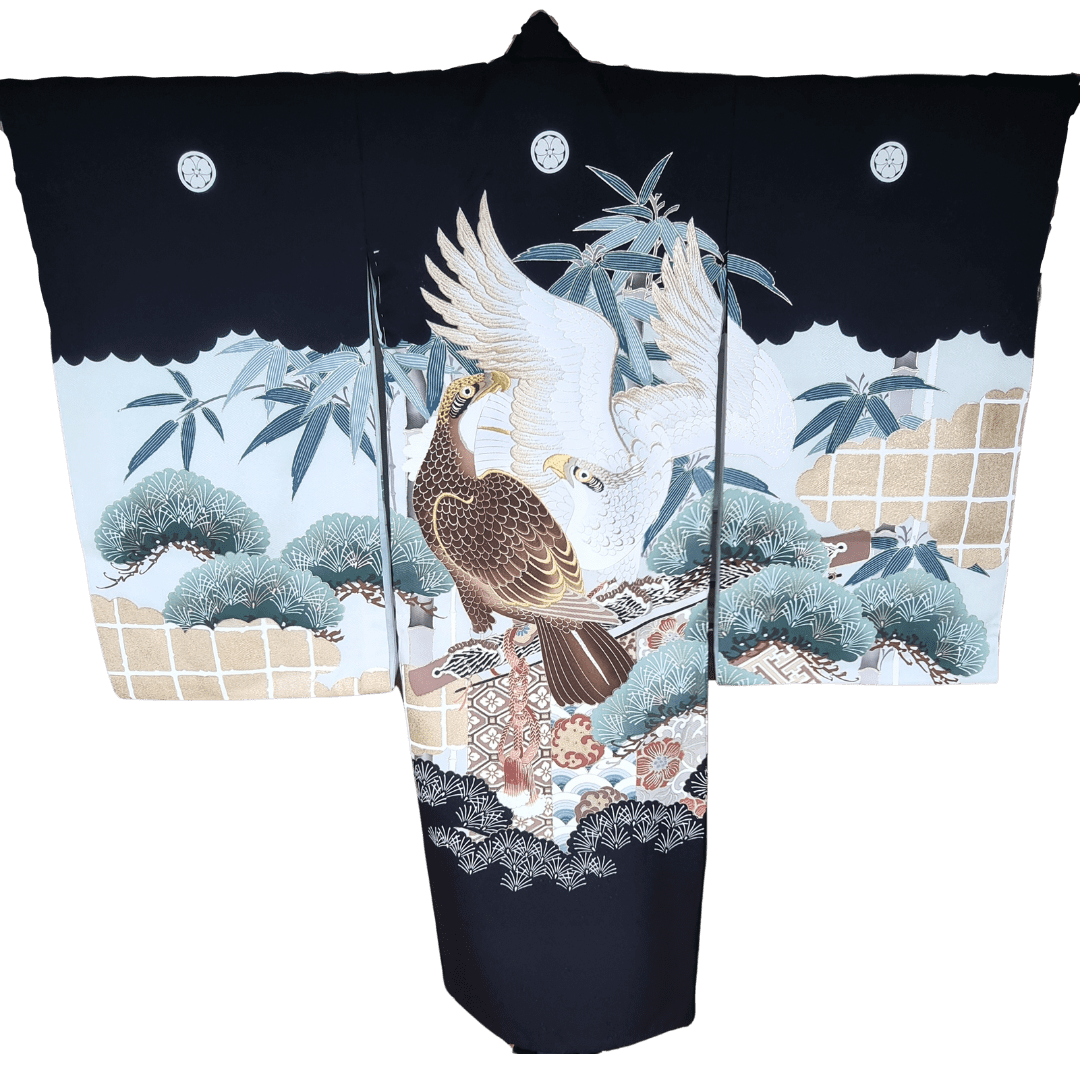 Vintage Furisode Kimono Kinder 2 Adler Gr. 122
