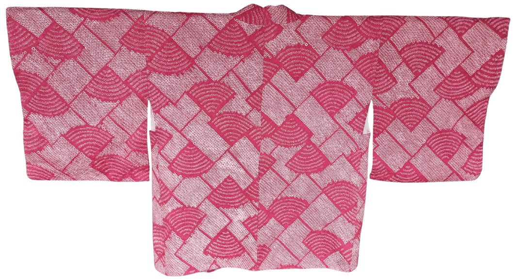 Vintage Haori Damen Shibori rot Higaki Seigaiha