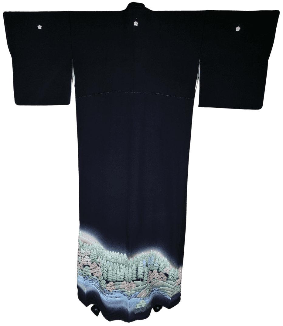 Vintage Kuro-Tomesode Kimono Damen Wald