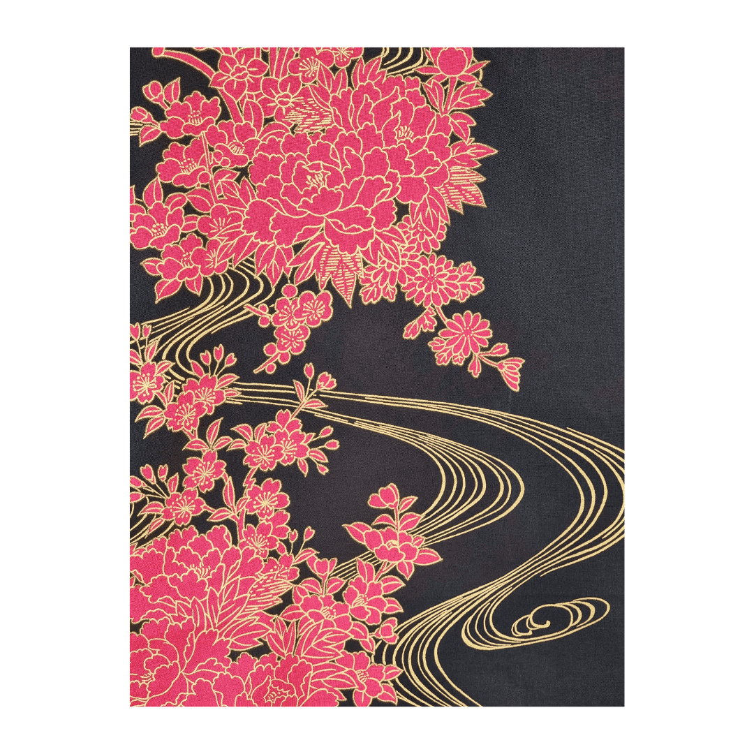 Plus Size Yukata Kawa Schwarz inkl. Obi #farbe_Schwarz