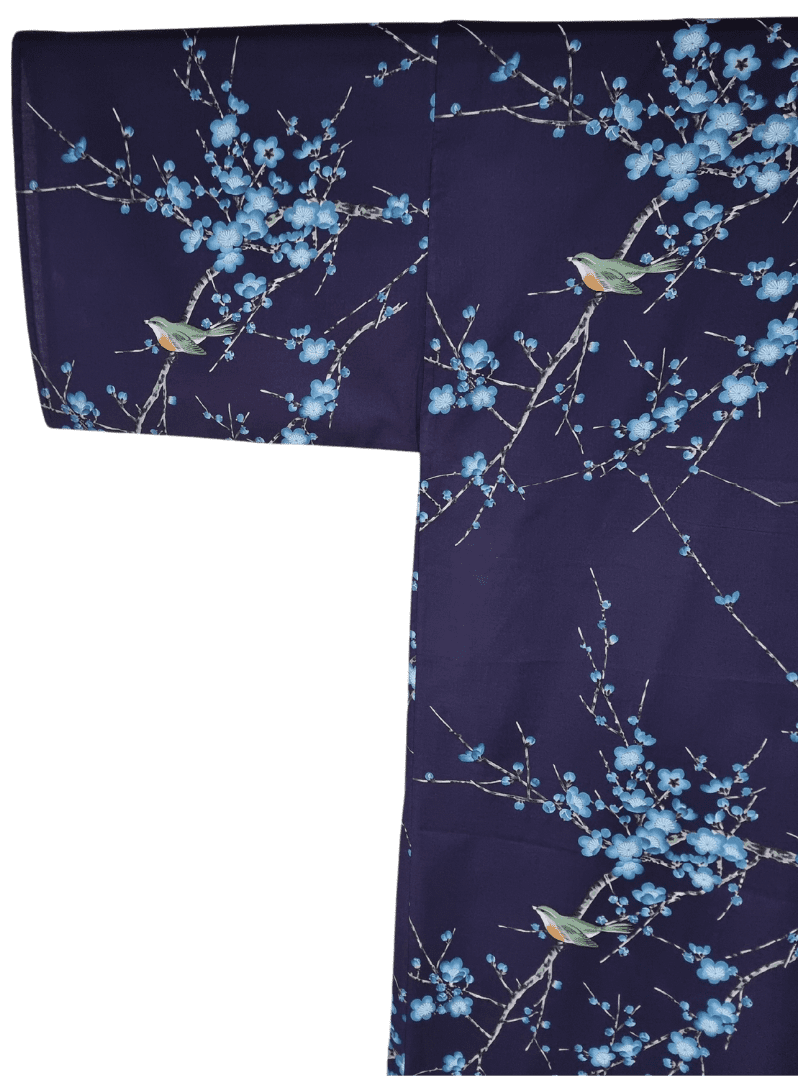 Plus Size Yukata Pflaumenblüte blau inkl. Obi #farbe_Blau