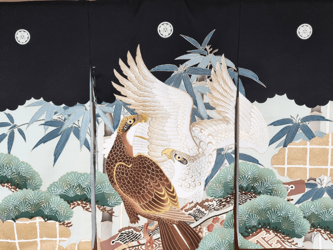 Vintage Furisode Kimono Kinder 2 Adler Gr. 122