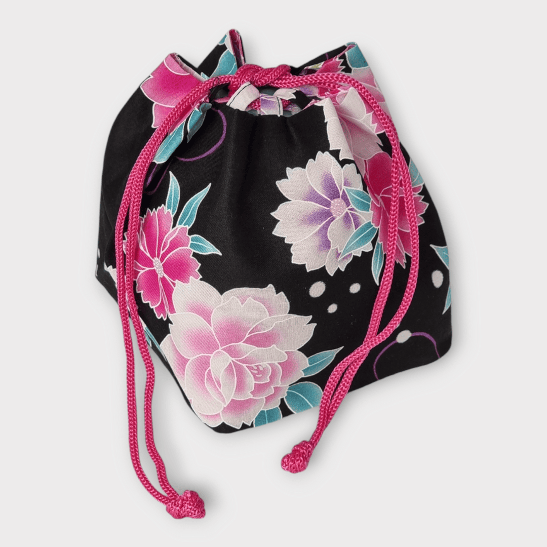 Kinchaku Beutel Wendetasche Schwarz-Rosa