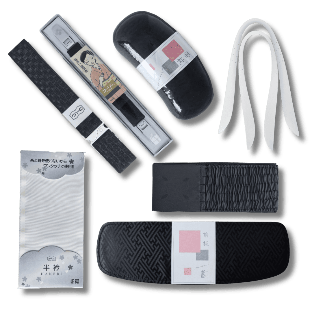 8-teiliges Kimono Kitsuke Set schwarz