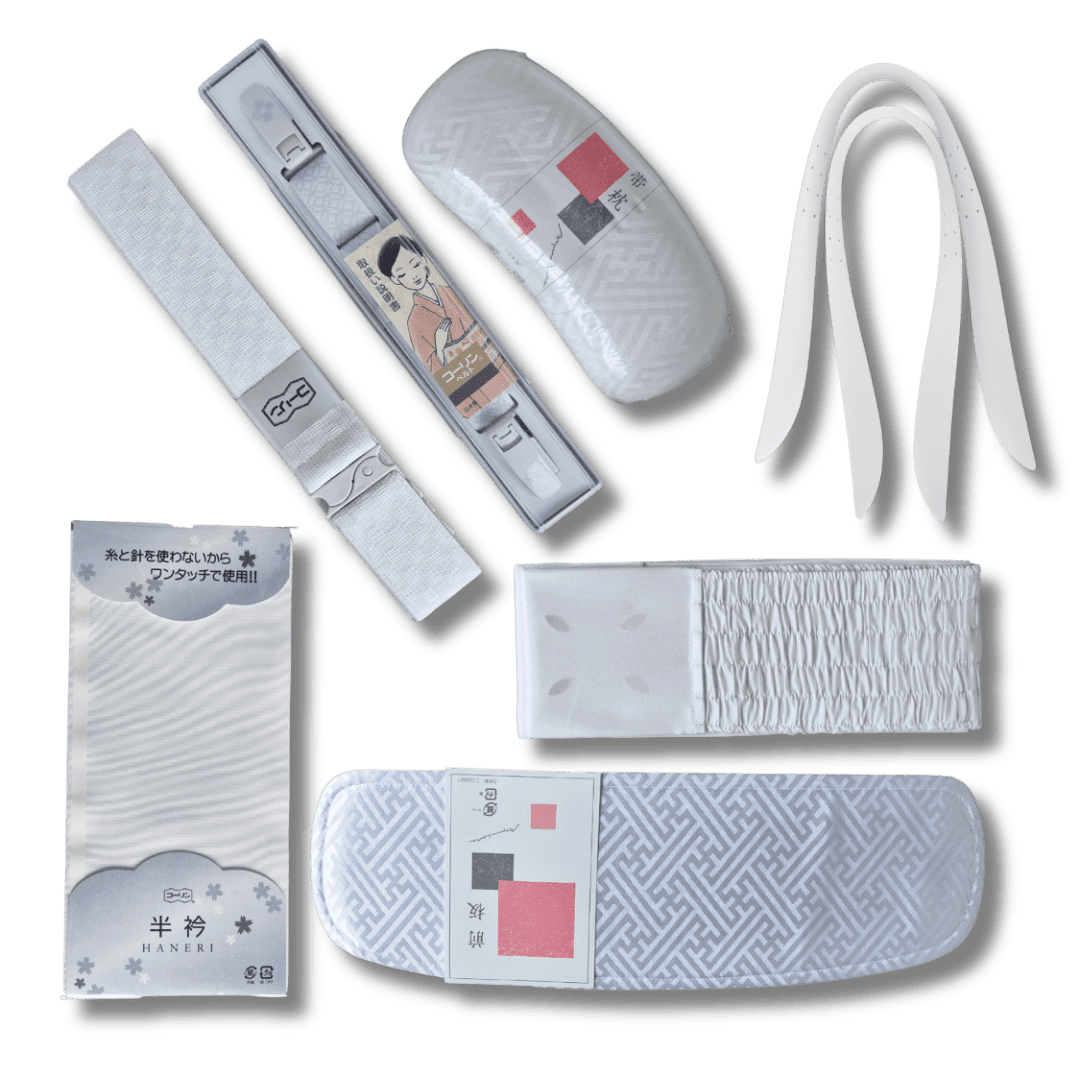 8-teiliges Kimono Kitsuke Set weiß