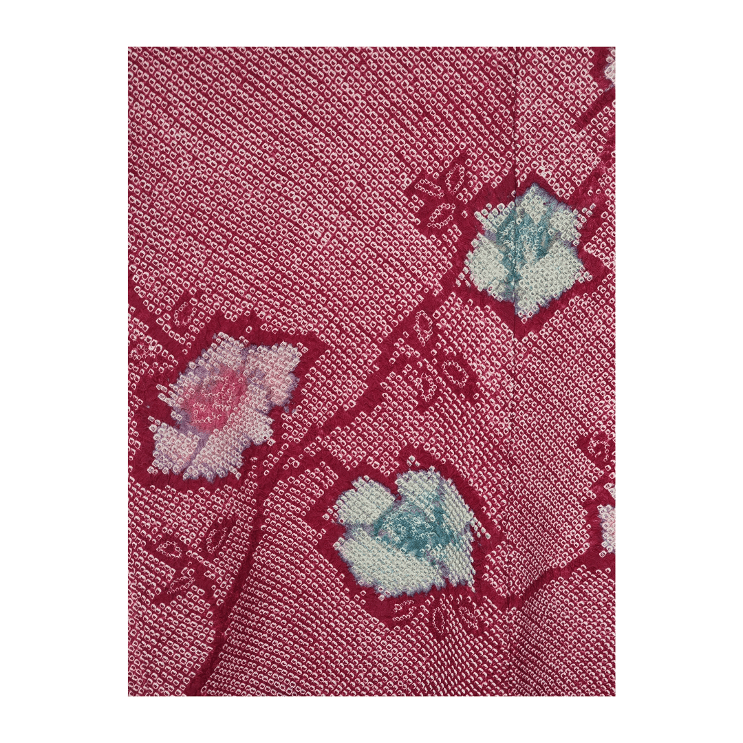 Vintage Haori Damen Weinrot mit blauen Blumen