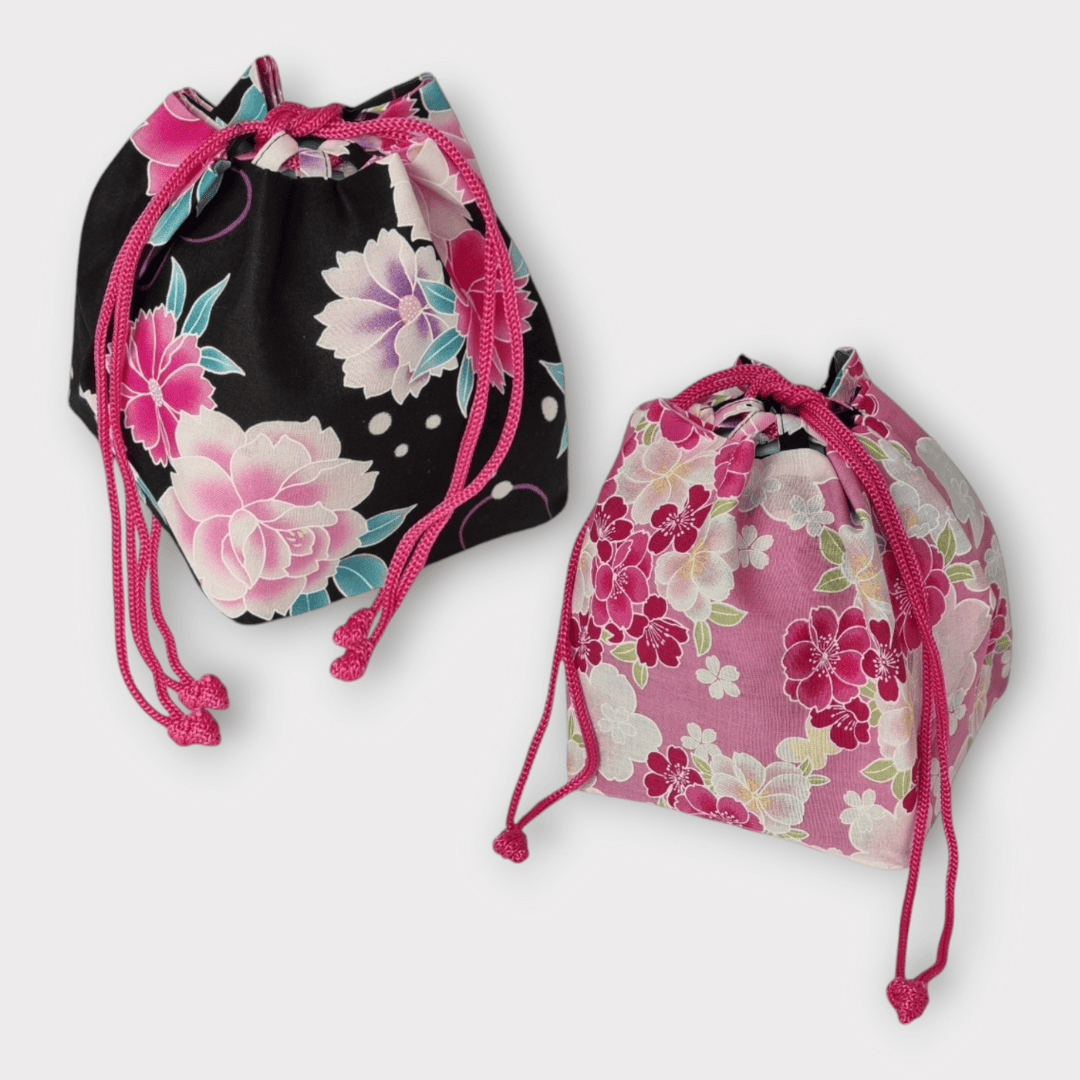 Kinchaku Beutel Wendetasche Schwarz-Rosa