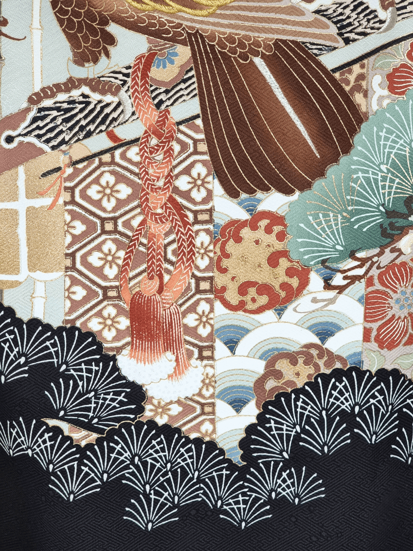 Vintage Furisode Kimono Kinder 2 Adler Gr. 122