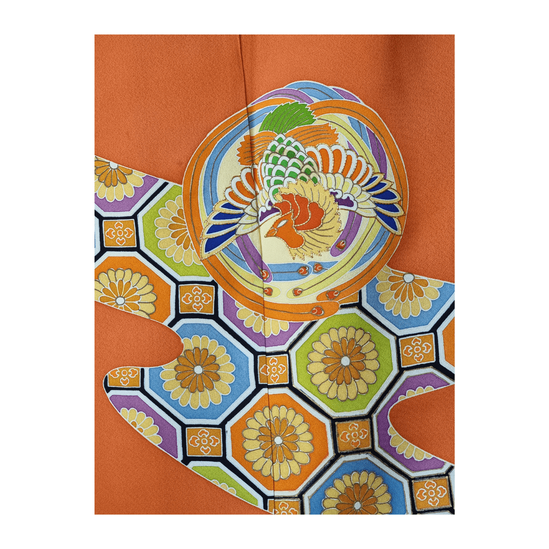 Vintage Houmongi-Tsukesage Kimono Damen Phoenix