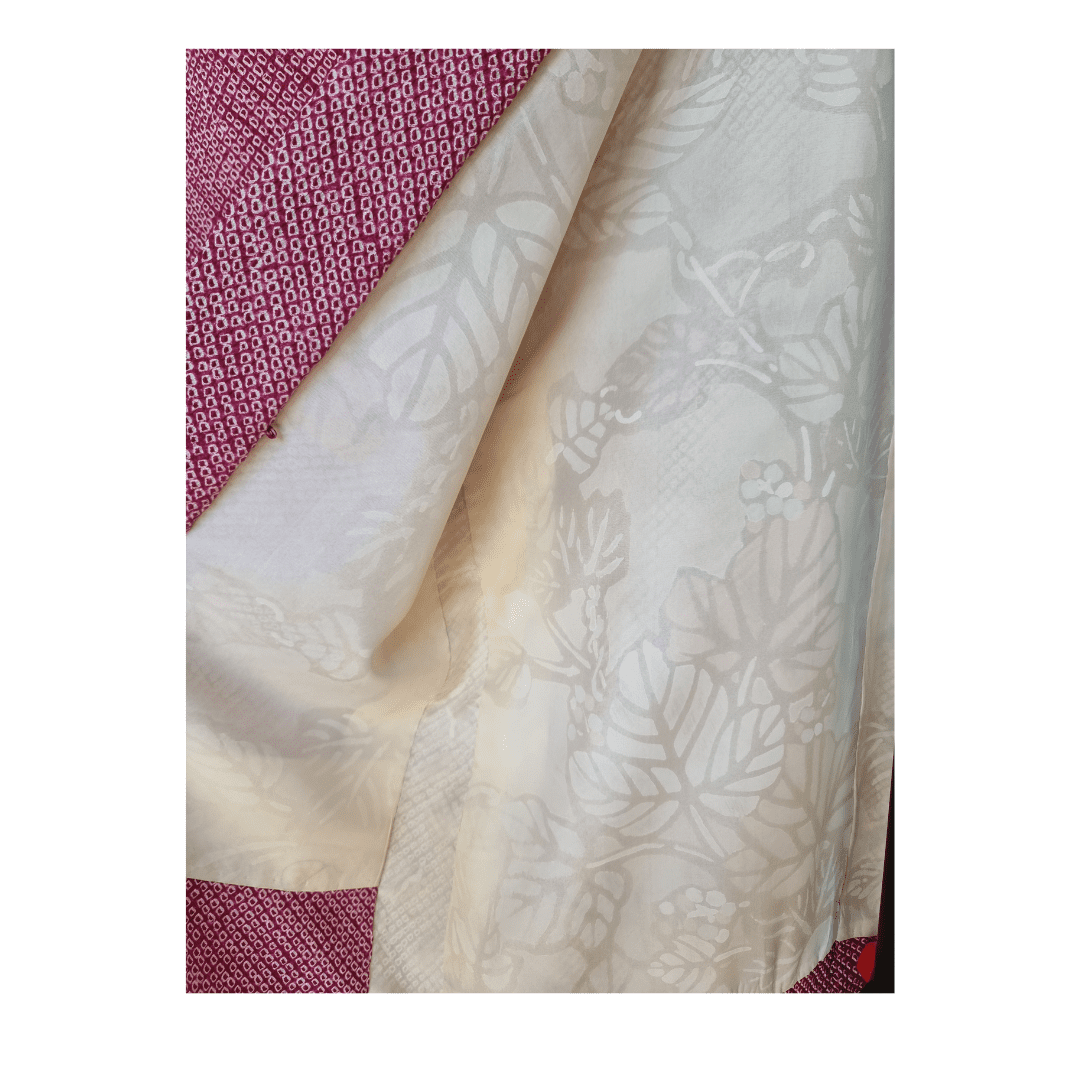 Vintage Haori Damen Weinrot mit blauen Blumen