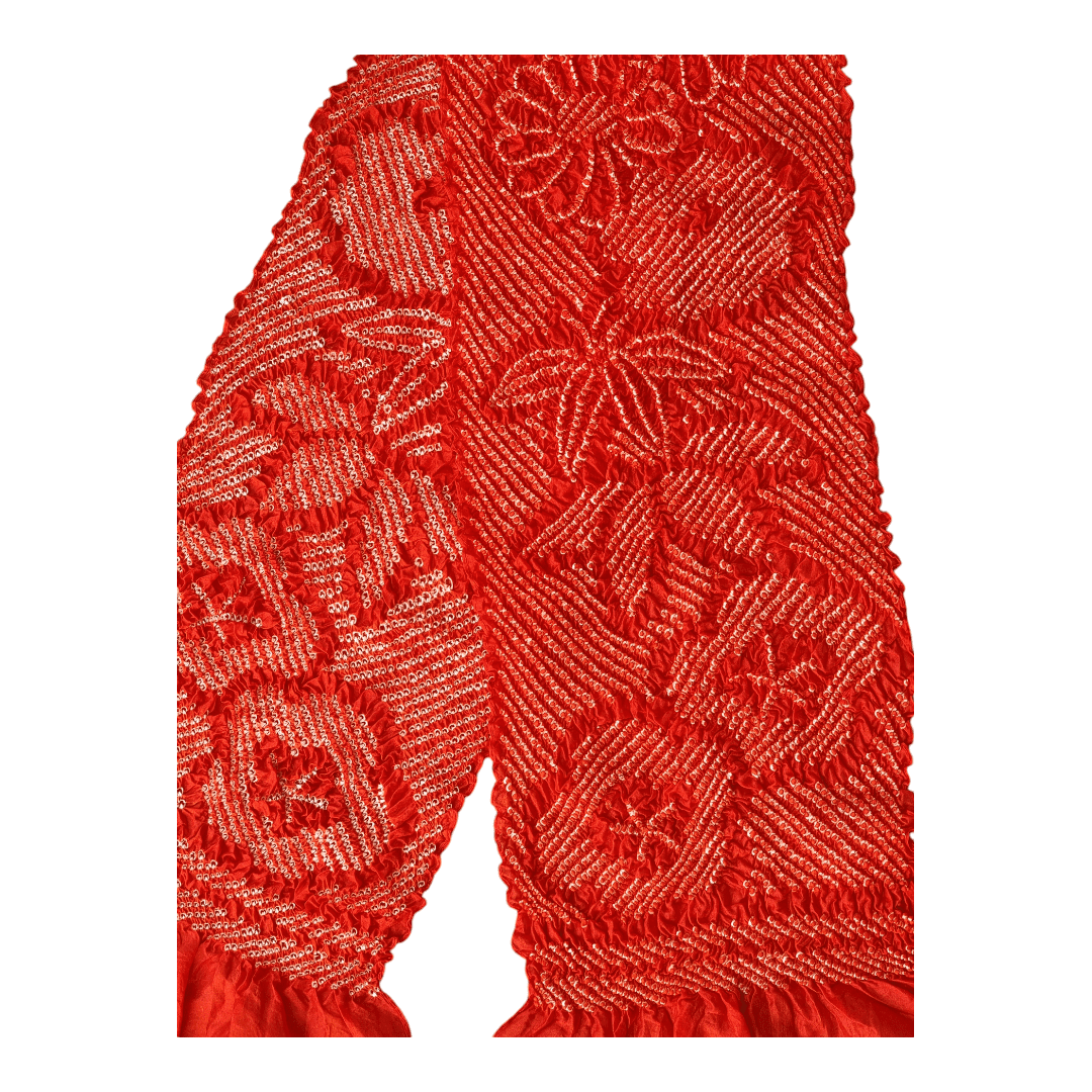 Vintage Obiage Rot Shibori Seide Blumen