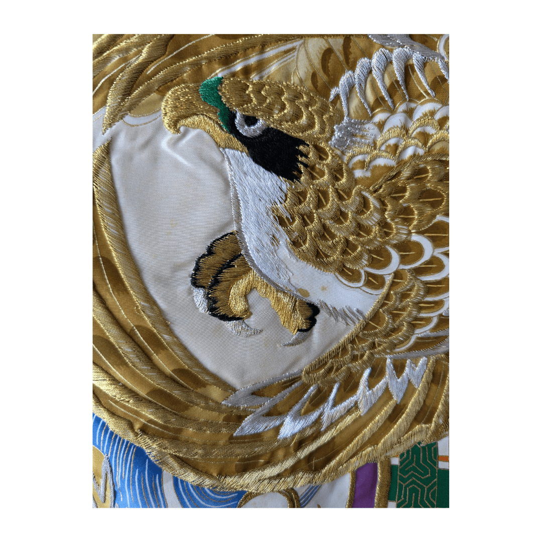 Vintage Furisode Kimono Kinder Drache und Falke Gr. 116 / 122