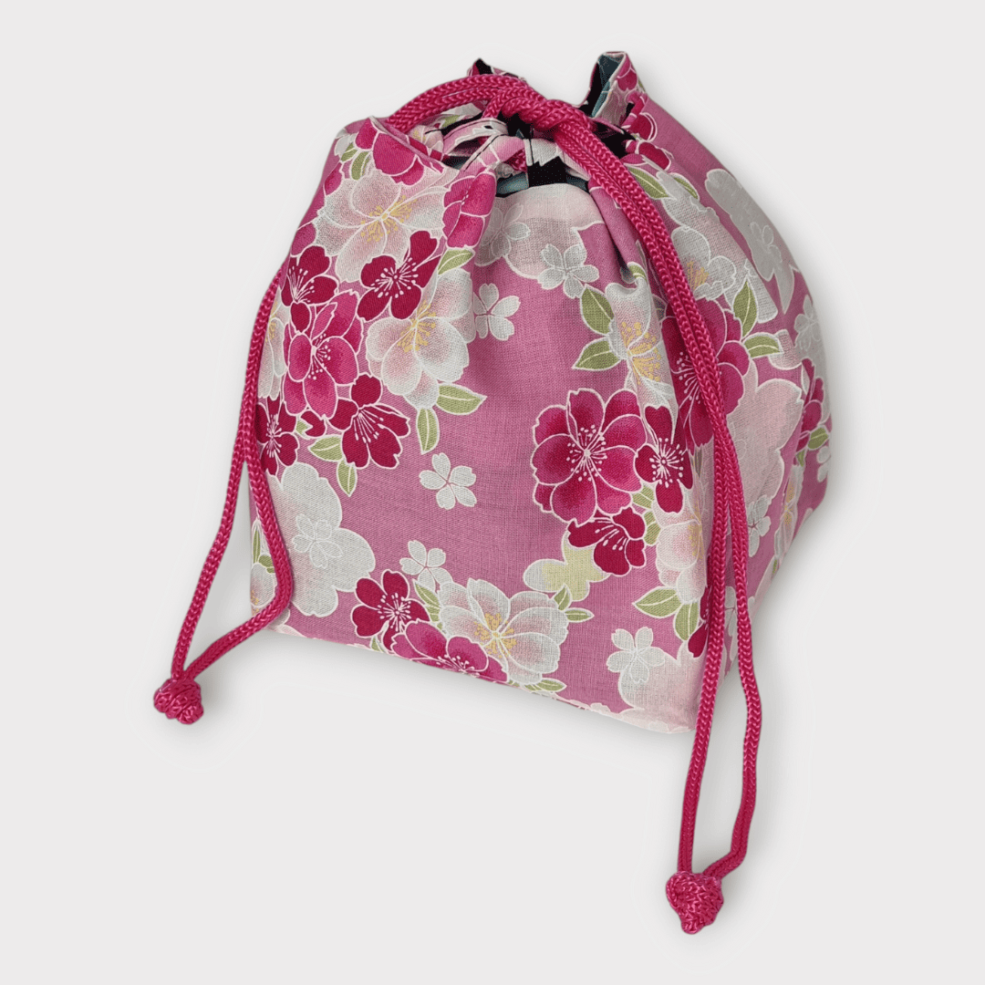 Kinchaku Beutel Wendetasche Schwarz-Rosa