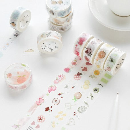Viele Rollen Washi Tape auf einem Tisch #farbe_Erdbeerkuchen