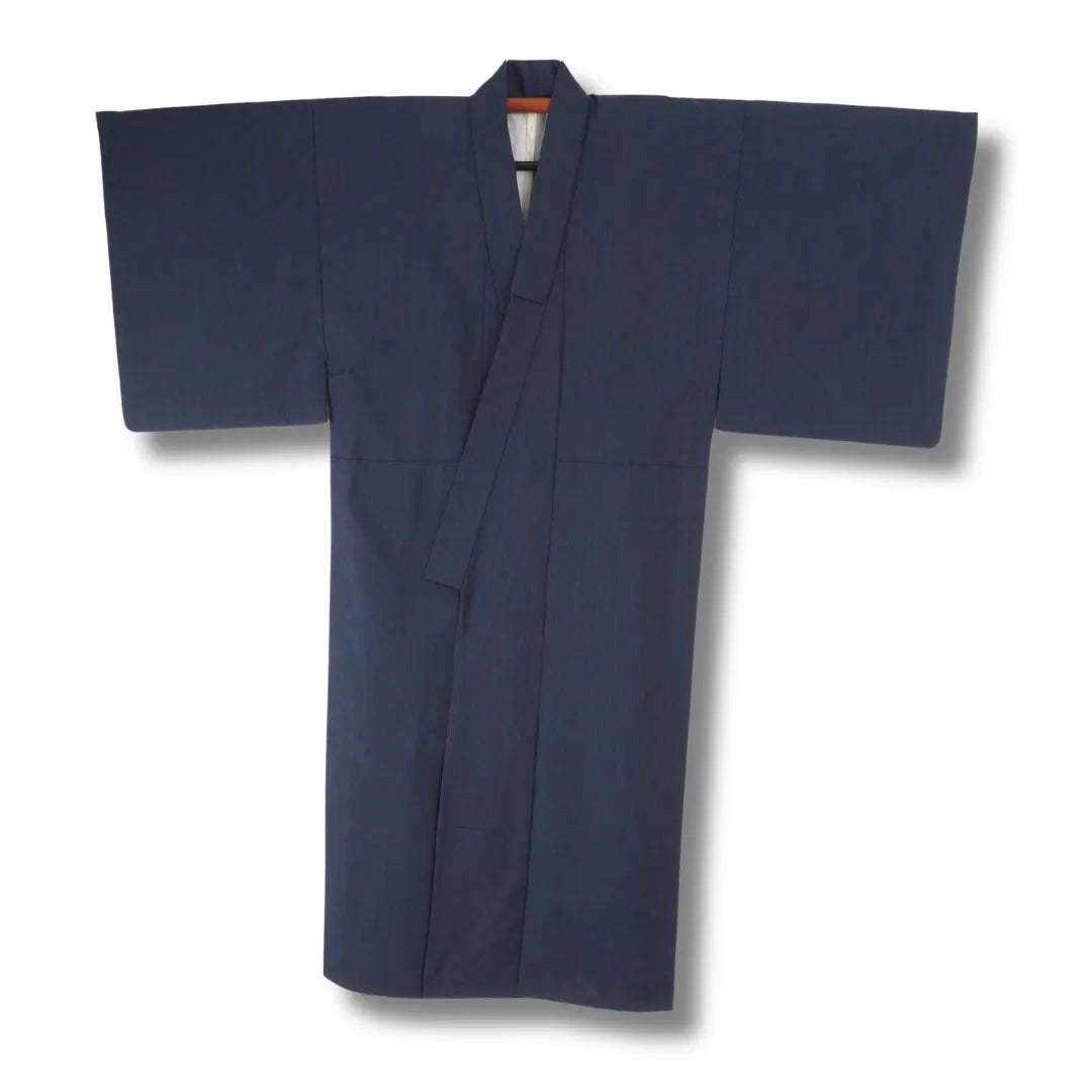 Blaugrauer Vintage Herren-Kimono aus Japan, einfarbig, Frontansicht