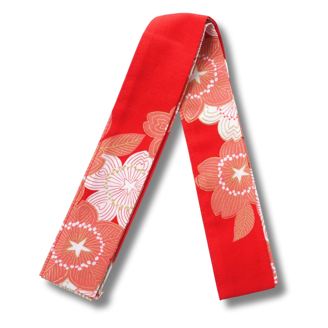 Damen Yukata kurz rot mit Kranichen & Blumen