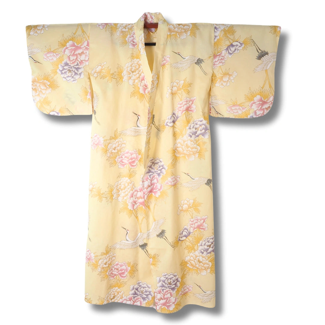 Damen Yukata gelb mit Blumen & Kranichen