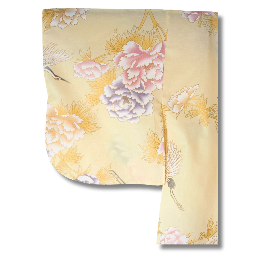Damen Yukata gelb mit Blumen & Kranichen
